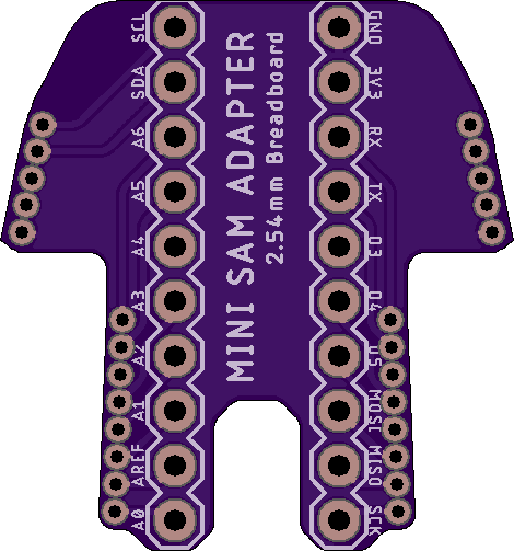 Image of a circuit board to move the Mini SAM M4 pins to more user friendly spacing.